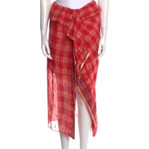 Ulla Johnson Red Plaid Midi Skirt